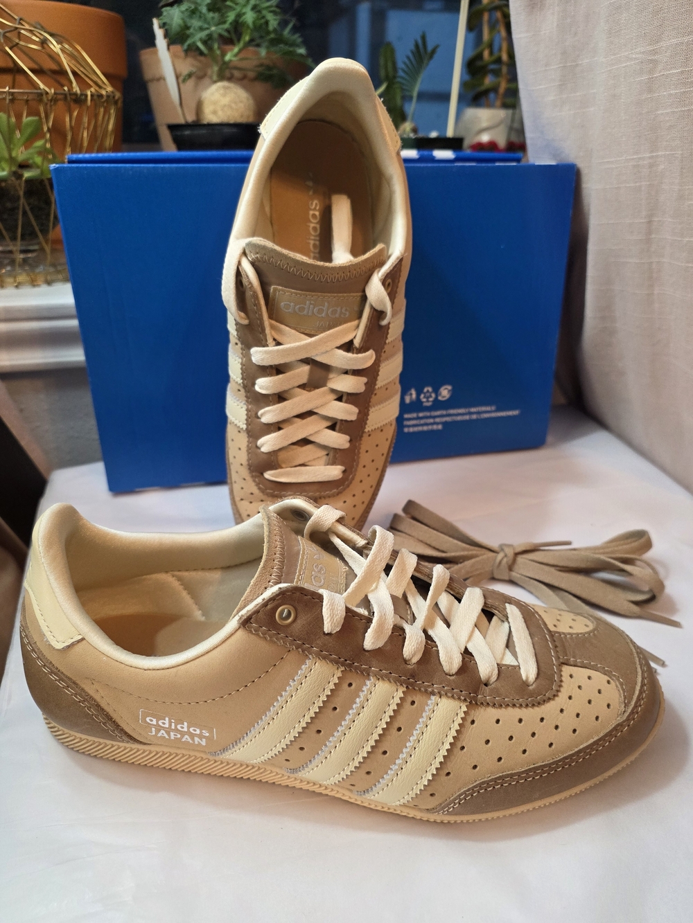 adidas Japan Women's Beige Tan and Metallic Silver Leather Sneakers - Picture 4 of 10